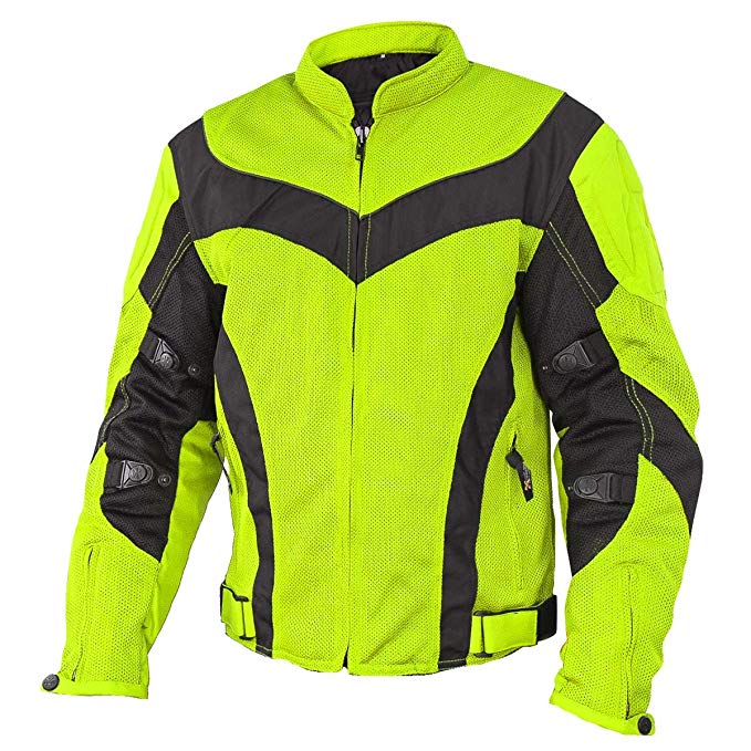 Xelement CF6019 Invasion Mens Neon Green Mesh Armored Motorcycle Jacket - 2X-Large