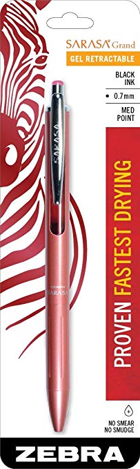 Zebra Sarasa Grand, Retractable Gel Ink Pen, Rose Gold Barrel, Medium Point, 0.7mm, Black Ink, 1-Count