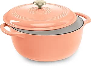 Best Choice Products 6 Quart Enamel Cast-Iron Round Dutch Oven, Family Style Heavy-Duty Pre-Seasoned Cookware for Home, Kitchen, Dining Room, Oven Safe w/Lid, Dual Handles - Peach Sorbet