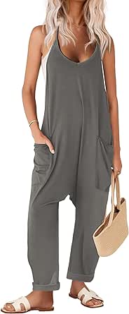 Ekouaer Womens Sleeveless Jumpsuit Loose Spaghetti Strap Baggy Overalls Jumpers Casual Long Pants Rompers with Pockets 2024