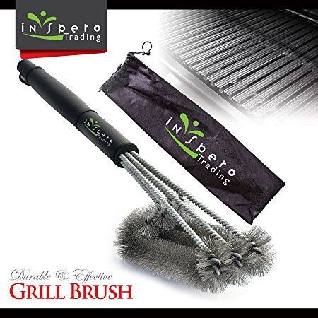 BBQ Grill Brush, Inspero Triple Brush Barbeque Grill Cleaner, Stainless Steel Bristles, Long 18’’ Inch Handle, Durable, Unbreakable, Remove Grime Efficiently, Keep Grill Grates Clean Like New