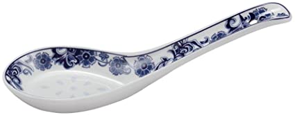 Porlien 5-inch Porcelain Navy Blue Floral Soup Spoons Set of 4