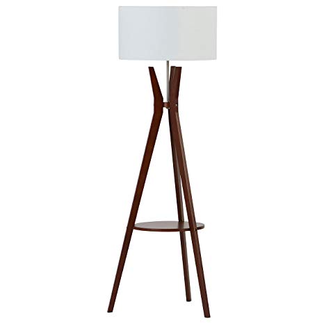 Rivet Zoey Mid-Century Tripod Storage Floor Lamp 58"H, With Bulb, Walnut - AF41058