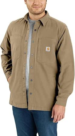 Carhartt Men's Rugged Flex Relaxed Fit Canvas Fleece-Lined Snap-Front Shirt Jac