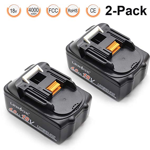LENOGE 18V 4000mah Power Tool Replacement Battery Pack for Makita BL1840 BL1830 BL1815 BL1835 194205-3 Lxt-400 Power Tools 2 Packs