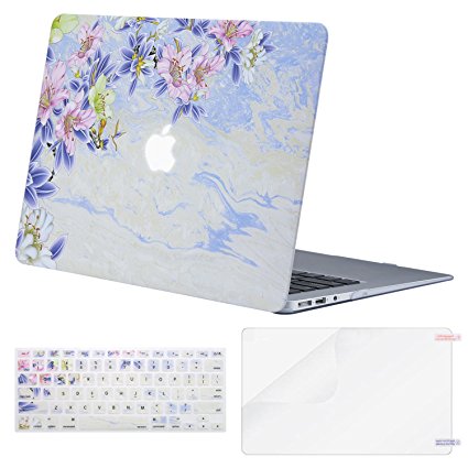 Mosiso Plastic Pattern Hard Case with Keyboard Cover with Screen Protector for MacBook Air 13 Inch (Model: A1369 and A1466), Fancy Flowers Cloud