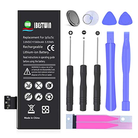 Battery for iPhone 5S/5C, IBESTWIN 1560mAh Replacement Battery with Full Repair Tool Kit and Instruction (Only for IP5S/5C)