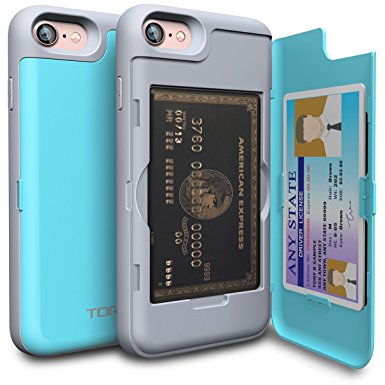 iPhone 7 Case, TORU [CX PRO][Blue] Protective Hidden Wallet Case with [Card Holder][ID Slot][Mirror] for Apple iPhone 7 - Cyan