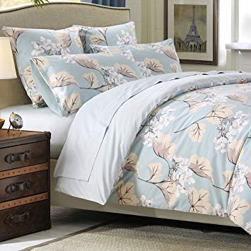 Softta Floral Duvet Cover Set Farmhouse Bedding 800 Thread Count 100% Cotton 3Pcs, Queen Size, Flower 2