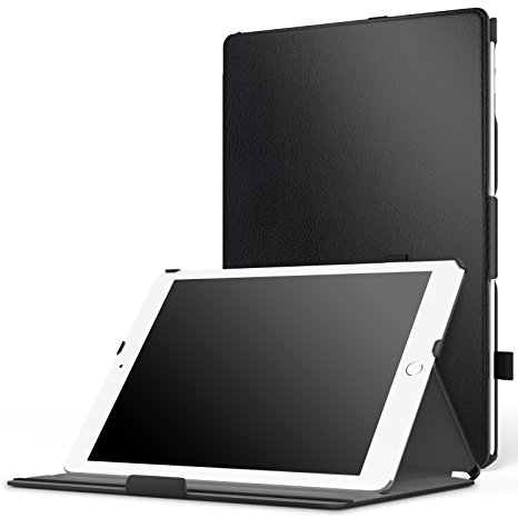 iPad Pro 9.7 Case - MoKo Genuine Leather Slim-Fit Multi-angle Folio Cover Case with Auto Wake / Sleep for Apple iPad Pro 9.7 Inch 2016 Release Tablet, BLACK