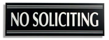 JP Signs - No Soliciting Sign - 9 X 3 Inch Engraved Premium Office Signage for Door (Black / White) - Not a Sticker - Keeps Unwanted Visitors Away - Highly Noticeable - Elegant for House, Office, Cafe - Professional Material - 20 Years Guarantee.