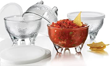 Libbey Salsa Set 4 Glass Bowls 10.8 oz & 4 Plastic Lids