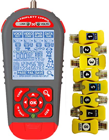 Triplett LVRPO30SR Upgradeable Cable Tester with 12 Tester Apps and 8 RJ45 Smart Remotes for all Wire Types (COAX, CAT5/5e/6/6a/7, Shielded/Unshielded)