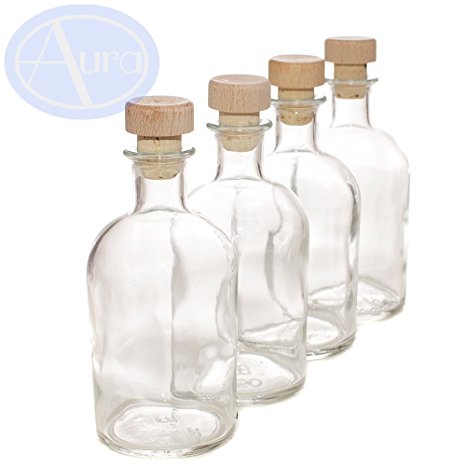 PACK of 4 - BEAUTIFUL 250ml Italian Bottles with Wooden Topped Corks