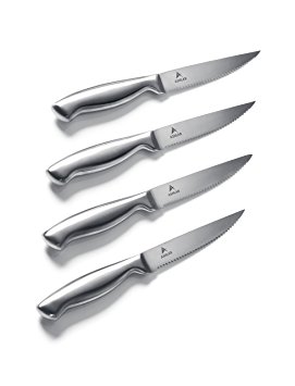 Steak Knives – Serrated Stainless Steel Dishwasher Safe Set of 4 Knives One Piece Construction