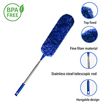 Microfiber Duster with Extension Pole, Extra Long 100 inches, with Bendable Head, Extendable Duster for Cleaning High Ceiling Fan, Interior Roof, Cobweb, Gap Dust- Wet or Dry Use(Dark Blue)