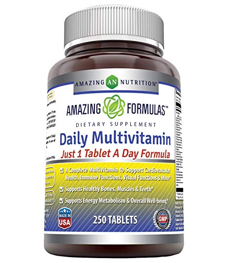 Amazing Formulas Daily Multivitamin Tablets (Non-GMO) - Just 1 Tablets A Day Formula A Complete Multivitamin to Support Cardiovascular Health, Immune Functions, Visual Functions & More* (250 Count)