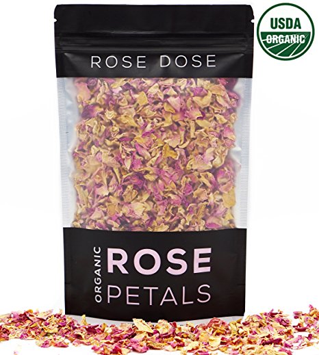 Rose Dose, USDA Organic Rose Petals (1 oz) Culinary Grade (Infusions, Baking, Teas, Crafts)