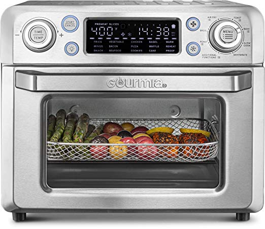 Gourmia GTF7650 24-in-1 Multi-function, Digital Stainless Steel Air Fryer Oven - 24 Cooking Presets with Convection Mode - Fry Basket, Oven Rack, Baking Pan & Crumb Tray, Includes Recipe Book