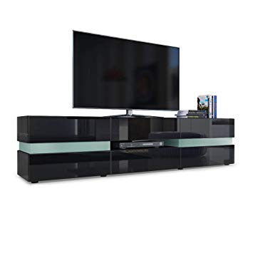 Vladon TV Unit Cabinet Flow, Carcass in Black High Gloss/Front in Black High Gloss