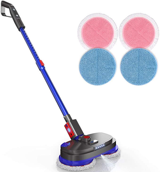 iDOO Cordless Electric Spin Mop, Spray Mop for Floor Cleaning with 265R/min Speed, Polisher with Built-in 300ml Water Tank for Hardwood & Tile & Marble & Laminate Floors, Scrubber with LED Headlight