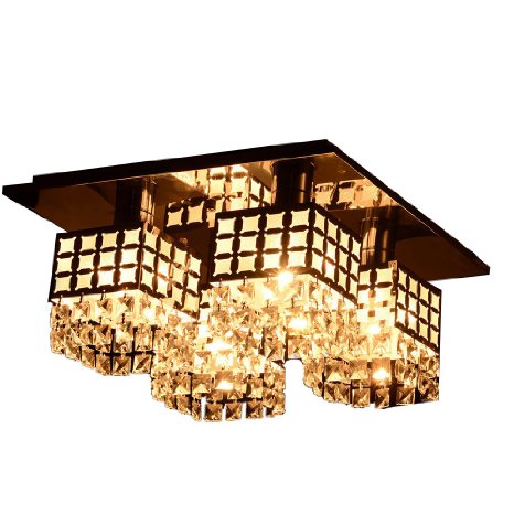 ANNT Modern Crystal Ceiling Light Fixture Flush Mount Gein Pattern with 4 Lights for Living Room Hallway Bedroom