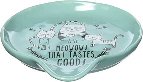 Pavilion Gift Company It's Cats & Dogs-"Meowow! That Tastes Good" Teal Ceramic Cat Spoon Rest, Small, Teal
