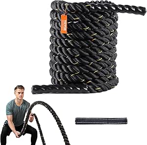 VEVOR Battle Rope, 1.5 Inch Diameter 30Ft Length Polyester Exercise Rope, Battle Exercise Equipment, Heavy Weighted Rope for Home Gym Body Workout Core Strength Training Muscle Building Fitness