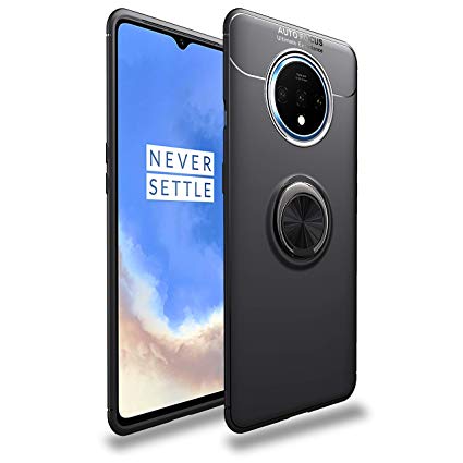 Oneplus 7T Case | Carbon Fiber | 360 Degree Rotating | Ring Holder Stand | fit Magnetic Car Mount | Kickstand Drop Protection | Defender Case for Oneplus 7T 2019 -Black