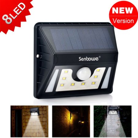 Senbowe8482 Upgrade 3 Intelligient Modes 8 LED Super Bright Solar Powerd Wireless Motion Sensor Wall LightSolar Security Lighting for Patio Deck Yard Garden Home Driveway Stairs 1 Pack
