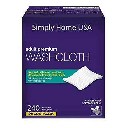 Simply Home USA Adult Wash-Cloths With Vitamin E and Aloe, 240 Count