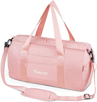 BALEINE Duffle Bag for Sports, Gym, Overnight and Weekend Getaway. Waterproof Dufflebag with Shoe and Wet Clothes Compartments. Lightweight Carryon Sized Gymbag, Weekender Travel Bag (Pink)