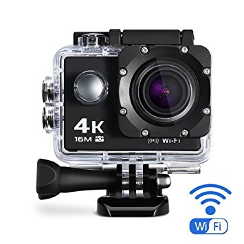 Maxesla 4K Action Camera Sports Camera WIFI 2.0 Inch LCD 16MP Waterproof Case 170° Ultra Wide-Angle Lens DV Camcorder with 2 Batteries and Free Mounting Accessories Kit