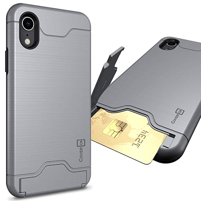 CoverON SecureCard Series iPhone XR Case with Card Holder Slot and Kickstand for iPhone XR (6.1") / 10R - Gray