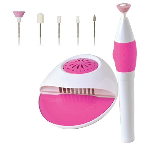 Electric Nail File for Natural Nails - Battery Operated Nail File and Buffer Set with 5 Attachm and Nail Dryer for Regular Polish Included - Bring the Salon Home to Give Yourself a Flawless Mani Pedi