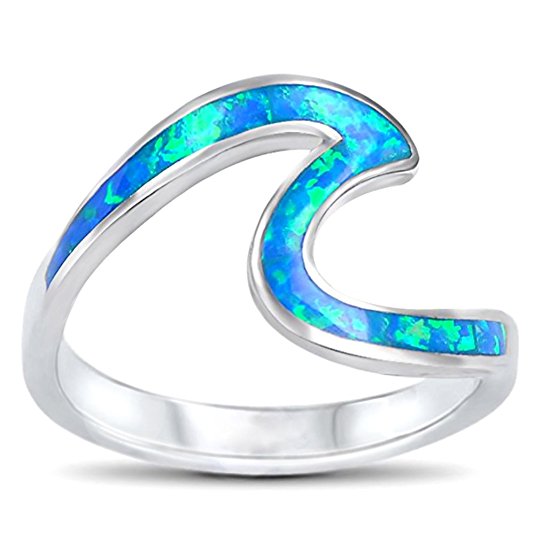 Blue Opal Ring Wave Design by Presentski, 925 Sterling Silver Ring Give The Girl The Best Gift