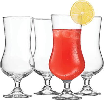 Bormioli Rocco (Set of 4) Cocktail Glasses Tulip Shaped - 17 Ounce Pina Colada Glass, Hurricane Glasses for Drinking Full Bodied Beer, Water, Juice, Lead-Free Bar Glass Italian Crafted Beer Glasses