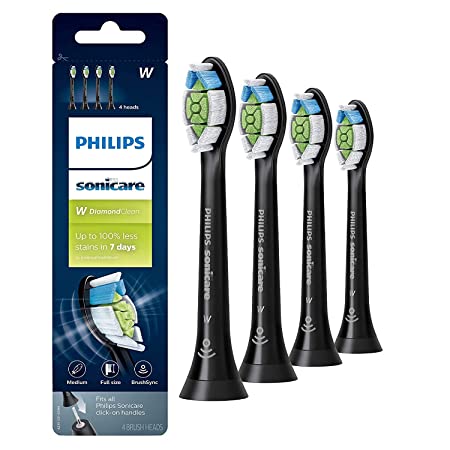 HX6064 Replacement Toothbrush Heads Compatible with Philips Sonicare W DiamondClean, Plaque Control, HealthyWhite, Gum Health, FlexCare, 4 Pack (Black)