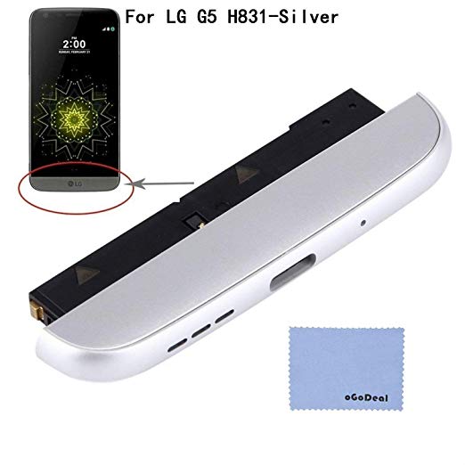 oGoDeal Charging Port Bottom Module   Loudspeaker Modules   Bottom Chin Cover Cap   Microphone   Phone Charge USB Slim Port Loud Speaker Assembly Replacement for Model LG G5 H831 Silver