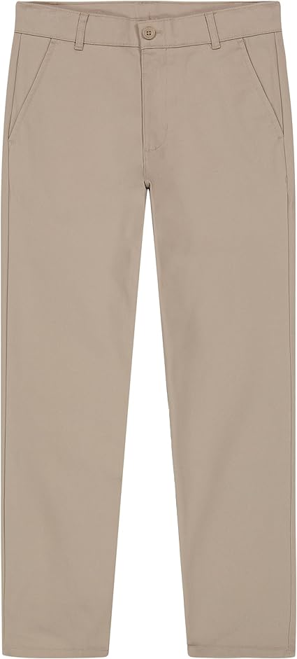 Nautica Boys School Uniform Twill Khaki Pants, Flat Front & Elasticized Waistband, Zipper Closure With Faux Button