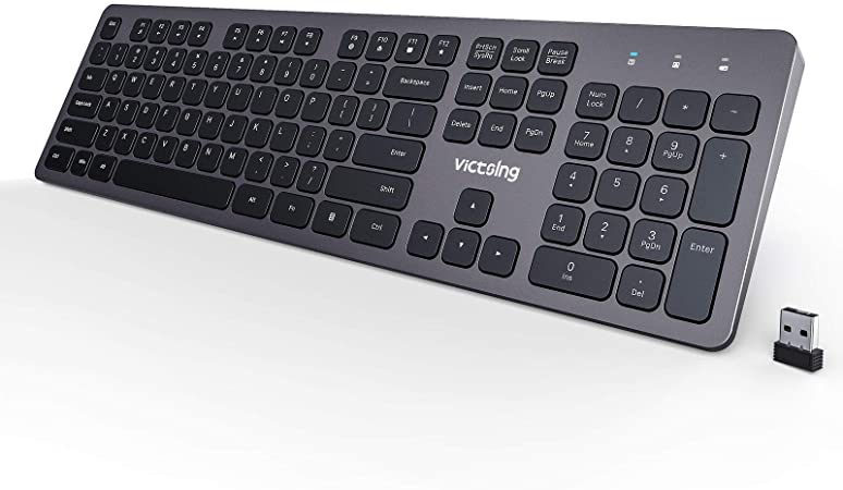 VicTsing Wireless Computer Keyboard – 2.4G USB Wireless Ergonomic Keyboard Full Size with Numeric Keypad and Rechargeable Battery for Windows 7/8/10 Laptop Computer PC