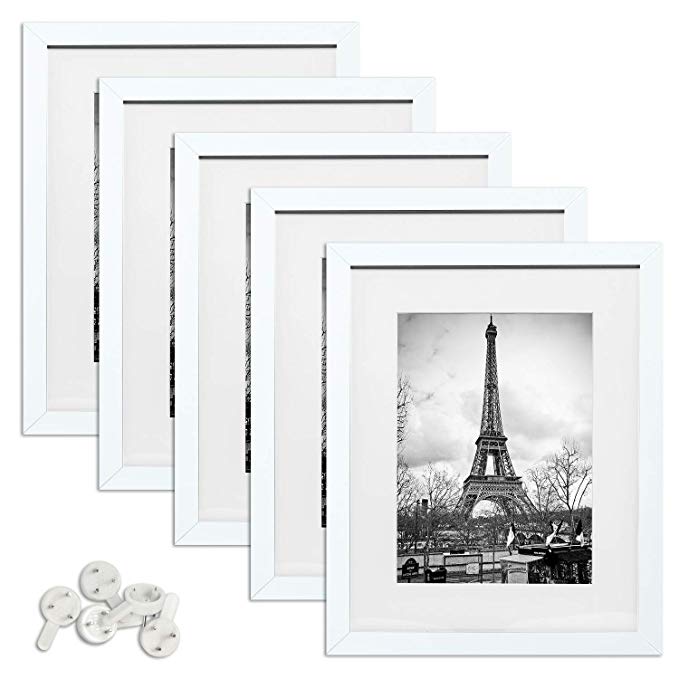 upsimples 11x14 Picture Frame Set of 5,Display Pictures 8x10 with Mat or 11x14 Without Mat,White Photo Frames for Wall Display