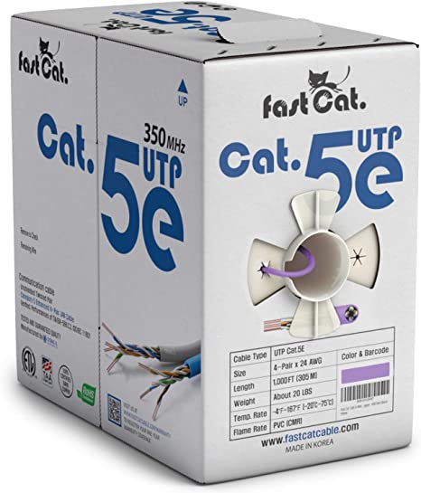 fast Cat. Cat5e Ethernet Cable 1000ft - 24 AWG, CMR, Insulated Bare Copper Wire Internet Cable with FastReel - 350MHZ / Gigabit Speed UTP LAN Cable - CMR (Purple)