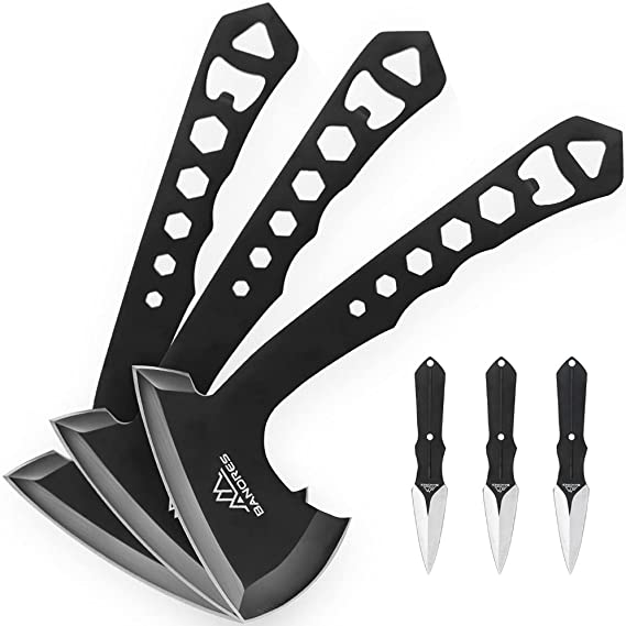 BANORES Hawkeye Throwing Axes Throwing Knives Set with 10 inch Full Tang Stainless Steel, Nylon Sheath 3 Pack Pack of 3