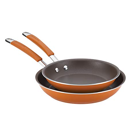 Rachael Ray Cucina Hard Porcelain Enamel Nonstick Skillet Set, 9.25-Inch and 11-Inch, Pumpkin Orange