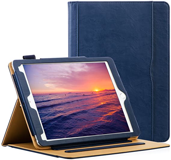 ZoneFoker Leather Case Compatible for Apple iPad 6th/5th Generation 9.7 inch 2018/2017,[Corner Protection] [Auto Wake/Sleep] Multi-Angle Viewing Folio Stand Cover with Pocket - Blue