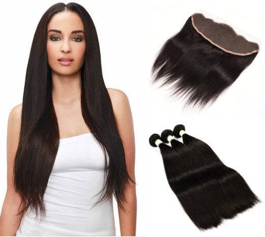 Ms Taj 7A Brazilian Hair Straight 3 Bundles With 13*4 Frontal Closure 100% Remy Hair Extensions Unprocessed Human Hair Weave (12 14 16+12)