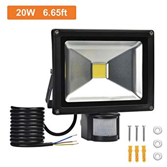 LEGELITE LED Security Light with Motion Sensor, 20W Outdoor Flood Light with 6.65 Feet Wire,120W Halogen Lights Equivalent Replacement,2000LM, 6000K Daylight White (20w)