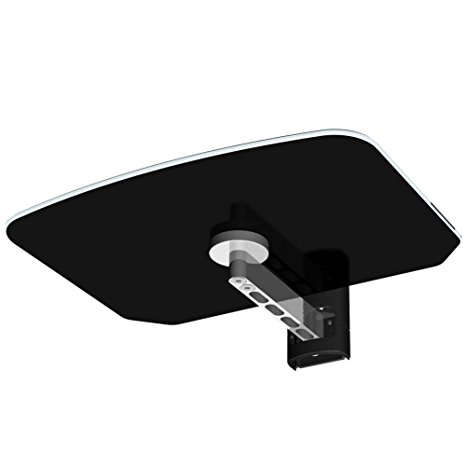 OLLO; OlloFlex® Glass Audio-Video Component Shelf with Brushed Aluminum Arm with Cable Cover (Black)