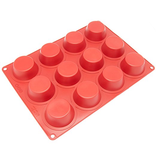 Freshware CB-100RD 12-Cavity Silicone Mold for Soap, Cake, Bread, Cupcake, Cheesecake, Cornbread, Muffin, Brownie, and More